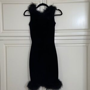 Cathrine Coatney black velvet feather trimmed dress